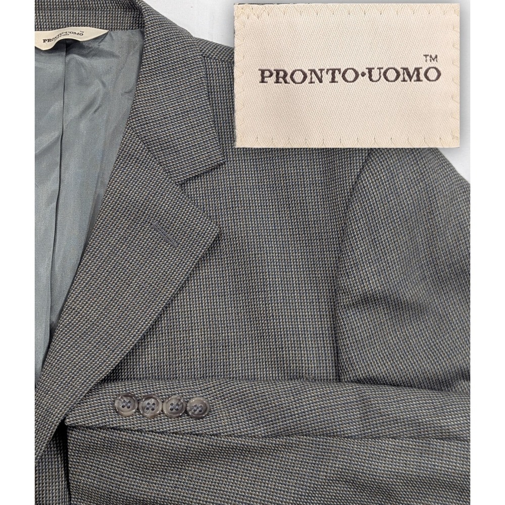 Pronto Uomo Platinum Blazer Sport Coat Suit Jacket 100% Wool Micro Dot 42R 46"